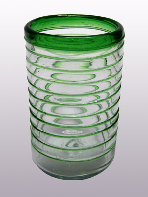 Ofertas / Juego de 6 vasos grandes con espiral verde esmeralda / Éstos elegantes vasos cubiertos con una espiral verde esmeralda darán un toque artesanal a su mesa.